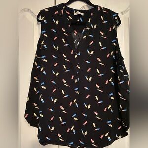 Mandee Black Sleeveless Top with Popsicle Print